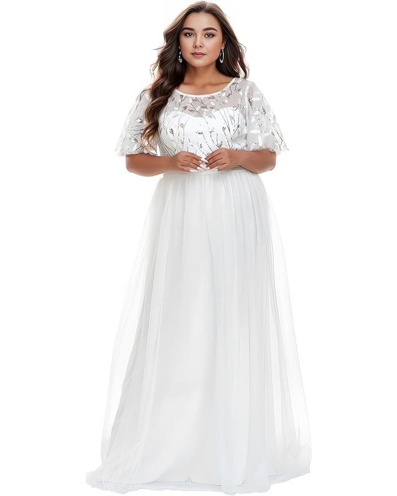 Womens Plus Size Sequin Long Formal Evening Dresses 0904 White $41.81 Dresses