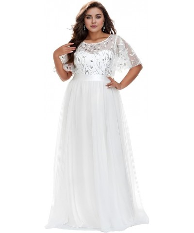 Womens Plus Size Sequin Long Formal Evening Dresses 0904 White $41.81 Dresses