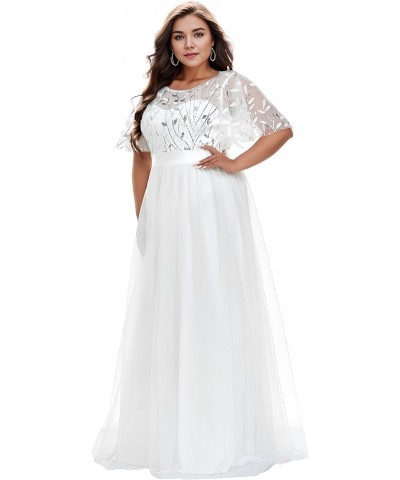 Womens Plus Size Sequin Long Formal Evening Dresses 0904 White $41.81 Dresses