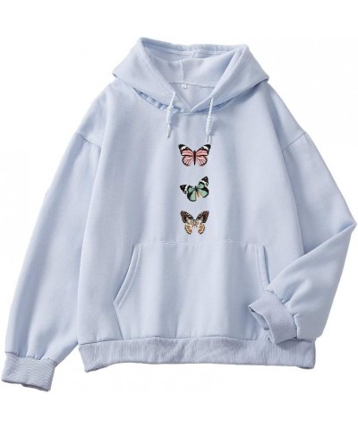 Womens Hoodie Drawstring Butterfly Pattern Cotton Pullover Hooded Sweatshirts Blue $18.19 Hoodies & Sweatshirts