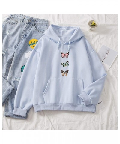 Womens Hoodie Drawstring Butterfly Pattern Cotton Pullover Hooded Sweatshirts Blue $18.19 Hoodies & Sweatshirts