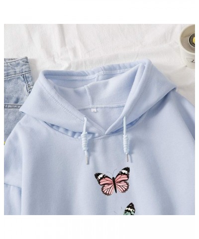 Womens Hoodie Drawstring Butterfly Pattern Cotton Pullover Hooded Sweatshirts Blue $18.19 Hoodies & Sweatshirts