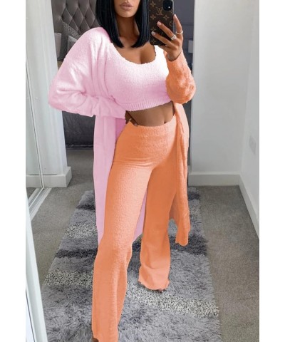 Women's Fuzzy 3 Piece Outfits Sexy Pants Sets Casual Outfits Pajamas Set Tracksuit Baby Pink $25.01 Activewear