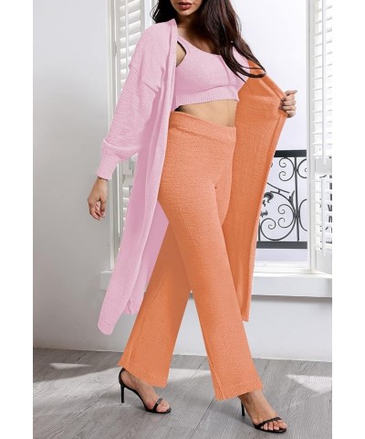 Women's Fuzzy 3 Piece Outfits Sexy Pants Sets Casual Outfits Pajamas Set Tracksuit Baby Pink $25.01 Activewear