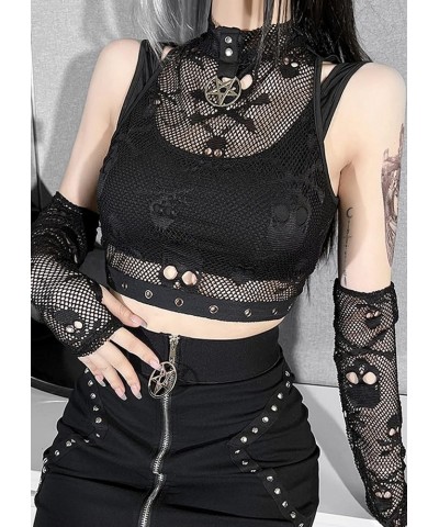 Black Gothic Summer Cropped T-Shirts Fashion Short Sleeve Halter T Shirts for Girls Women 07-halloween Gloves +Vest $12.71 T-...