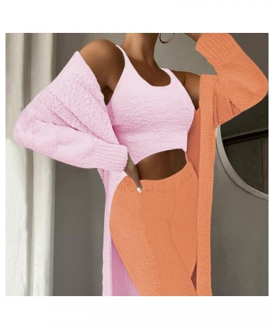 Women's Fuzzy 3 Piece Outfits Sexy Pants Sets Casual Outfits Pajamas Set Tracksuit Baby Pink $25.01 Activewear