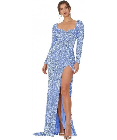 Long Sleeve Sequin Prom Dresses for Women Mermaid Slit Sparkly Formal Evening Party Dress Long Dark Red $42.50 Dresses