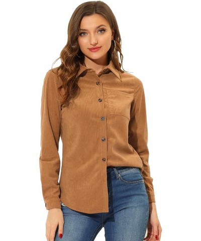 Women's Corduroy Button Shirt Casual Long Sleeve Shirt Oversized Blouses Tops Brown $16.38 Blouses