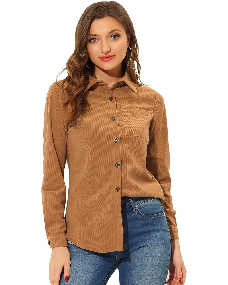 Women's Corduroy Button Shirt Casual Long Sleeve Shirt Oversized Blouses Tops Brown $16.38 Blouses