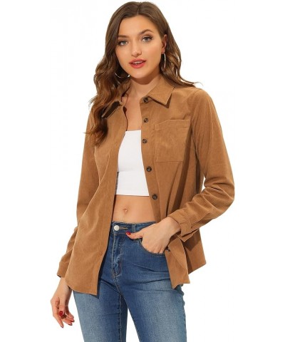 Women's Corduroy Button Shirt Casual Long Sleeve Shirt Oversized Blouses Tops Brown $16.38 Blouses