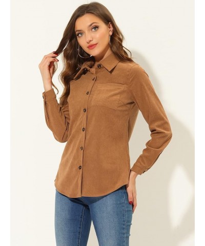 Women's Corduroy Button Shirt Casual Long Sleeve Shirt Oversized Blouses Tops Brown $16.38 Blouses