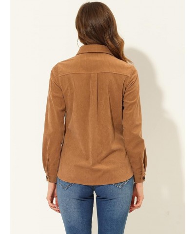 Women's Corduroy Button Shirt Casual Long Sleeve Shirt Oversized Blouses Tops Brown $16.38 Blouses