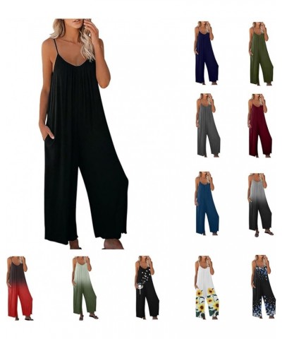 Women's Jumpsuits Loose Casual Sleeveless Spaghetti Strap Overalls Stretchy Wide Leg Long Pants Rompers with Pockets A2_black...