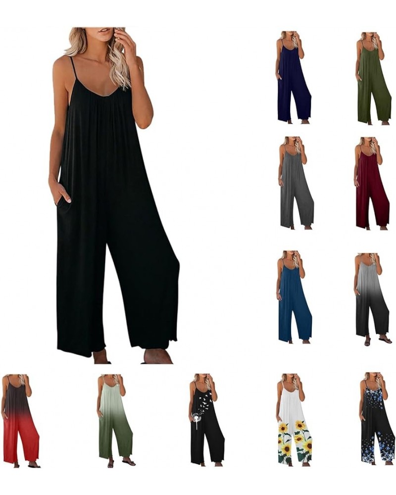 Women's Jumpsuits Loose Casual Sleeveless Spaghetti Strap Overalls Stretchy Wide Leg Long Pants Rompers with Pockets A2_black...