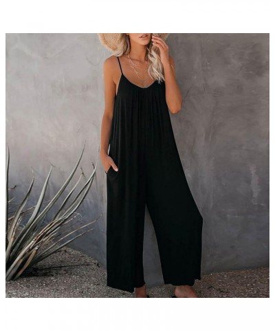 Women's Jumpsuits Loose Casual Sleeveless Spaghetti Strap Overalls Stretchy Wide Leg Long Pants Rompers with Pockets A2_black...