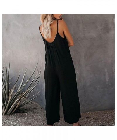 Women's Jumpsuits Loose Casual Sleeveless Spaghetti Strap Overalls Stretchy Wide Leg Long Pants Rompers with Pockets A2_black...