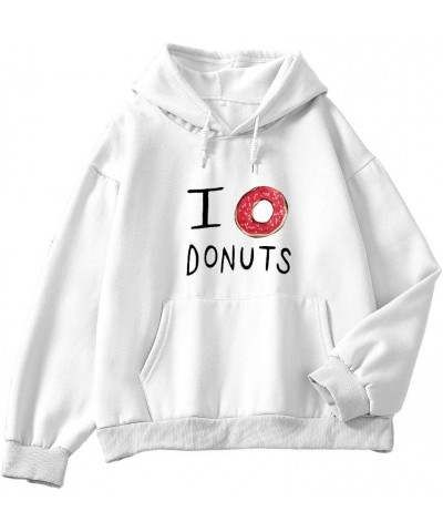 Women Sweatshirt Donuts Letter Graphic Drawstring Pocket Casual Cotton Hoodie White $15.61 Hoodies & Sweatshirts