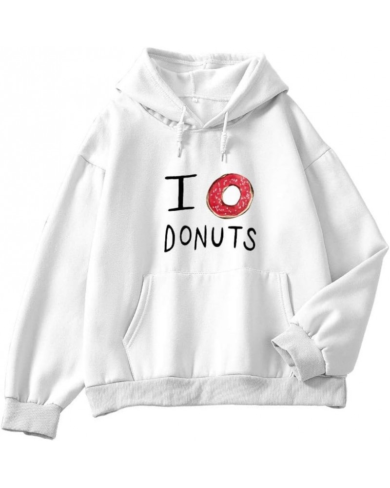 Women Sweatshirt Donuts Letter Graphic Drawstring Pocket Casual Cotton Hoodie White $15.61 Hoodies & Sweatshirts