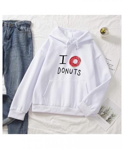 Women Sweatshirt Donuts Letter Graphic Drawstring Pocket Casual Cotton Hoodie White $15.61 Hoodies & Sweatshirts