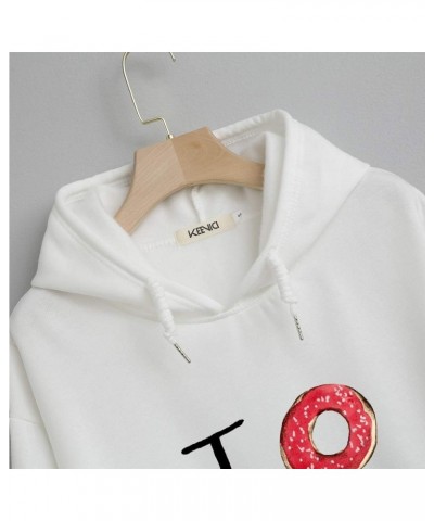 Women Sweatshirt Donuts Letter Graphic Drawstring Pocket Casual Cotton Hoodie White $15.61 Hoodies & Sweatshirts