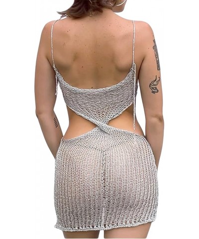 Women Color Block Slip Dress Slim Fit Sleeveless Spaghetti Strap U-Shaped Neck One-Piece 62-silver White $11.51 Dresses