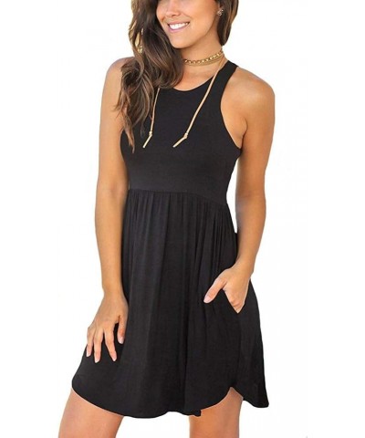 Women's Summer Casual T Shirt Dresses Beach Cover up Plain Pleated Tank Dress 00 Black $14.24 Swimsuits