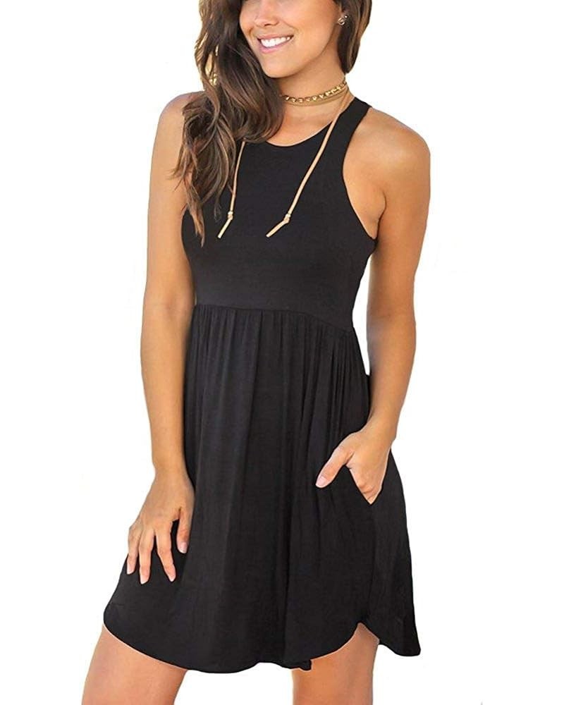 Women's Summer Casual T Shirt Dresses Beach Cover up Plain Pleated Tank Dress 00 Black $14.24 Swimsuits