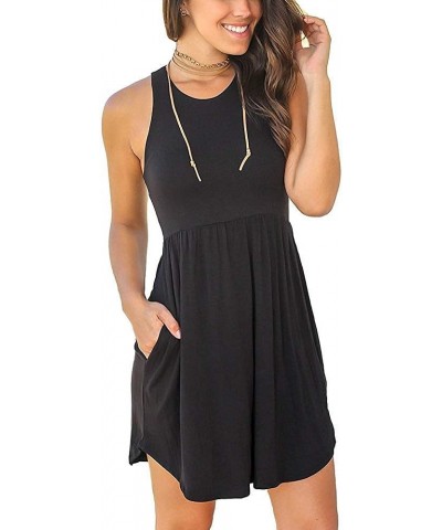 Women's Summer Casual T Shirt Dresses Beach Cover up Plain Pleated Tank Dress 00 Black $14.24 Swimsuits