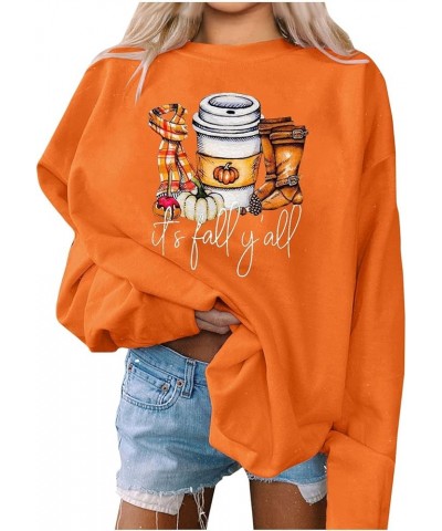 Halloween Shirts for Women Crewneck Sweatshirts Long Sleeve Graphic Hoodies Trendy Plus Size Cute Tops Fall Clothes H-orange ...