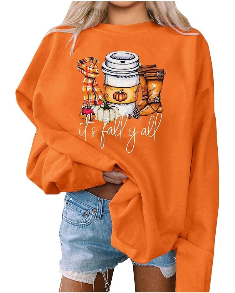 Halloween Shirts for Women Crewneck Sweatshirts Long Sleeve Graphic Hoodies Trendy Plus Size Cute Tops Fall Clothes H-orange ...