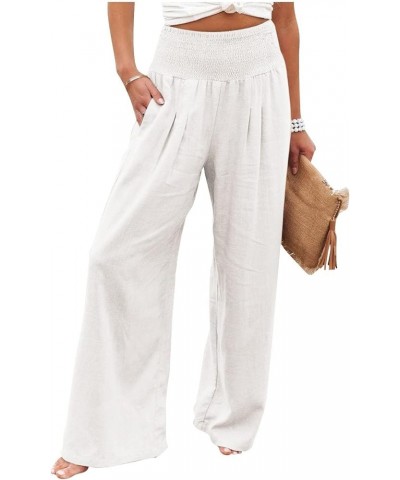 Women's Wide Leg Pants Dressy Casual Work Pants High Waisted Palazzo Pant Flowy Wide Leg Trousers 01-white $10.06 Pants