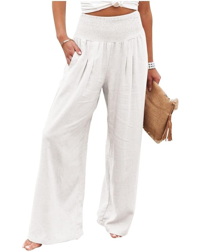 Women's Wide Leg Pants Dressy Casual Work Pants High Waisted Palazzo Pant Flowy Wide Leg Trousers 01-white $10.06 Pants