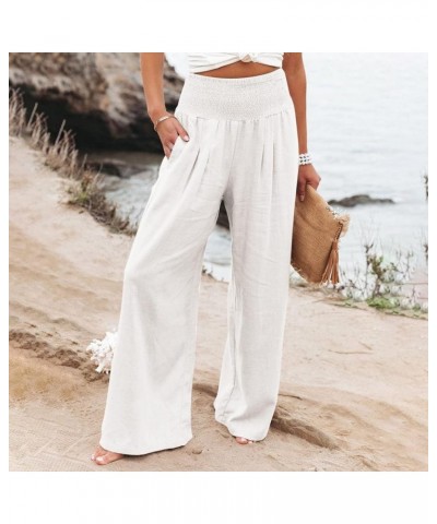 Women's Wide Leg Pants Dressy Casual Work Pants High Waisted Palazzo Pant Flowy Wide Leg Trousers 01-white $10.06 Pants