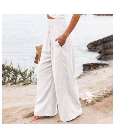 Women's Wide Leg Pants Dressy Casual Work Pants High Waisted Palazzo Pant Flowy Wide Leg Trousers 01-white $10.06 Pants