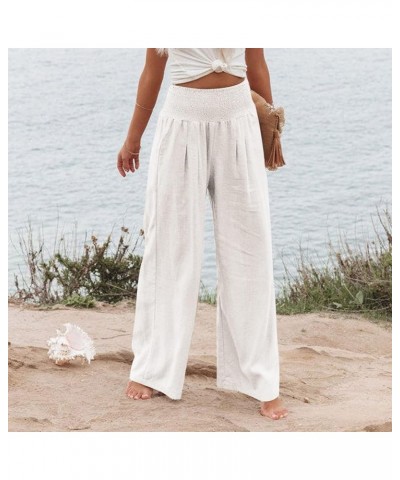 Women's Wide Leg Pants Dressy Casual Work Pants High Waisted Palazzo Pant Flowy Wide Leg Trousers 01-white $10.06 Pants