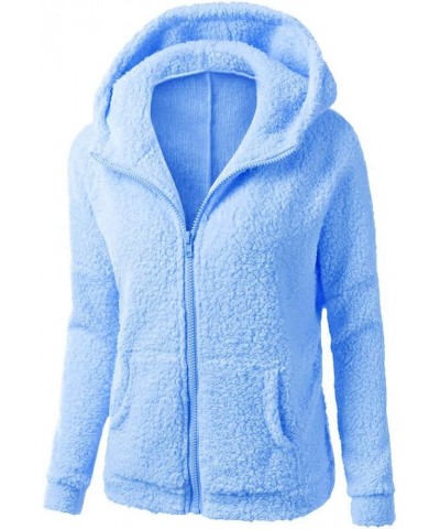 Womens Fleece Jacket With Hood Sherpa Full Zip Up Hoodie Fuzzy Coats Trendy Lightweight Warm Winter Clothes 2023 J032-blue $9...