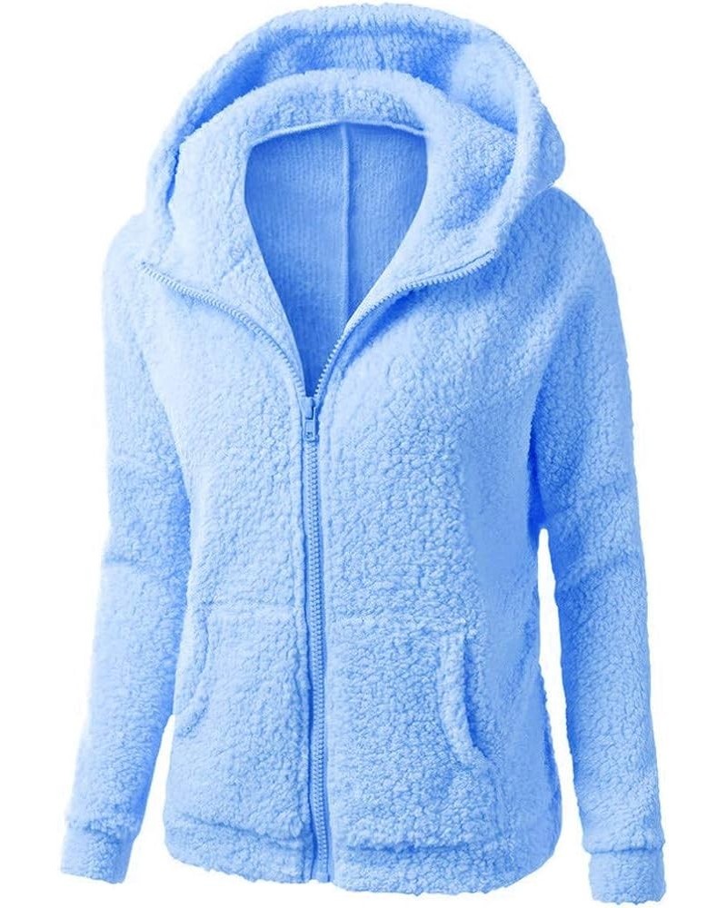 Womens Fleece Jacket With Hood Sherpa Full Zip Up Hoodie Fuzzy Coats Trendy Lightweight Warm Winter Clothes 2023 J032-blue $9...