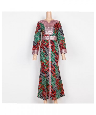 Womens Long Sleeve African Dashiki Print Bodycon Dress Long Sleeve Dresses 24fs1501 $35.18 Dresses