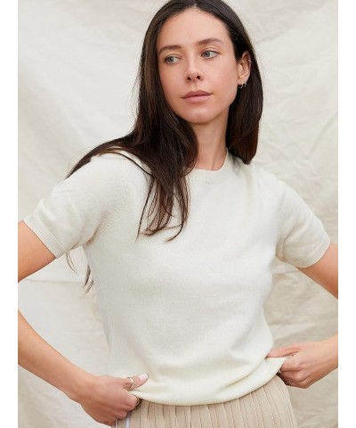 Short Sleeve Crew Top Sweater 100% Pure Cashmere Classic Jewel Neck Pullover Tee for Women Undyed White $51.70 T-Shirts