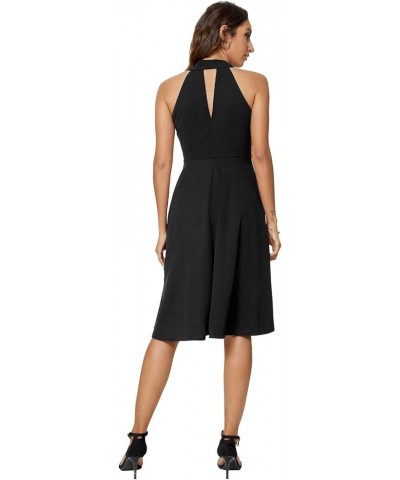 Womens V Neck Sleeveless Casual Flared Midi A-Line Cocktail Party Swing Dresses Black $22.22 Dresses