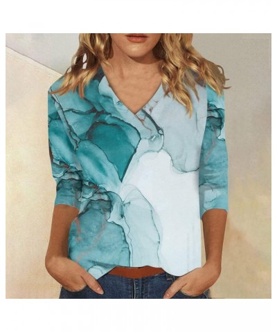 White 3/4 Sleeve Print Plus Tops for Women V Neck Gradient Floral Boho Tops Half Sleeve Womens Summer Blouse Dark Green-01 $5...