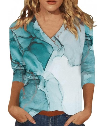 White 3/4 Sleeve Print Plus Tops for Women V Neck Gradient Floral Boho Tops Half Sleeve Womens Summer Blouse Dark Green-01 $5...