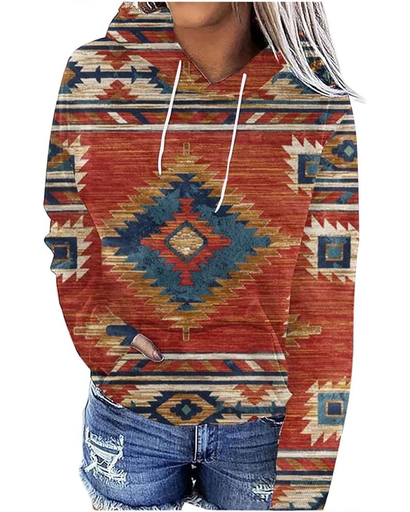 Vintage Sweatshirt Women Western Ethnic Style Sweatshirt Western Aztec Geometric Hoodie Casual Long Sleeve Tops A11-orange $5...