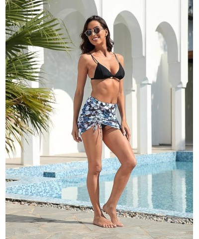 Women's Mesh Mini Skirt Sheer Cover Up Drawstring Ruched Swimsuit Coverup Blue Aloha $10.99 Swimsuits