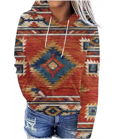 Vintage Sweatshirt Women Western Ethnic Style Sweatshirt Western Aztec Geometric Hoodie Casual Long Sleeve Tops A11-orange $5...