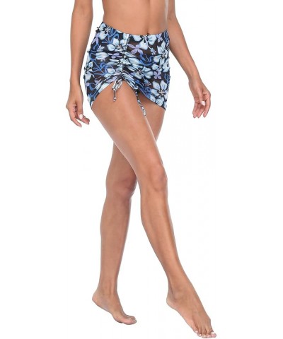 Women's Mesh Mini Skirt Sheer Cover Up Drawstring Ruched Swimsuit Coverup Blue Aloha $10.99 Swimsuits