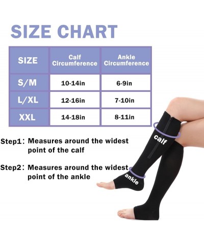 2 Pairs Compression Socks Toe Open Leg Support Stocking Knee High Socks with Zipper 04-Black+Nude Small-Medium $10.75 Activewear