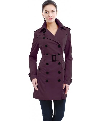 Women Leah Waterproof Hooded Mid Length Trench Coat Grape Wine $34.85 Coats