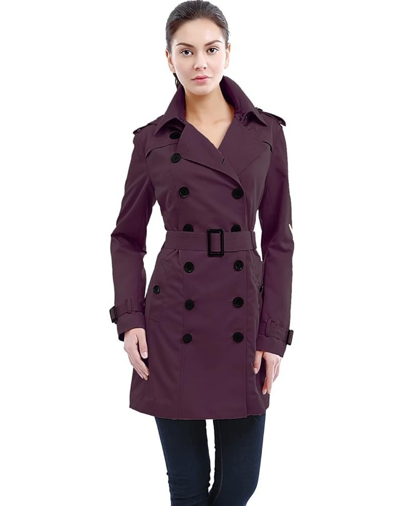 Women Leah Waterproof Hooded Mid Length Trench Coat Grape Wine $34.85 Coats