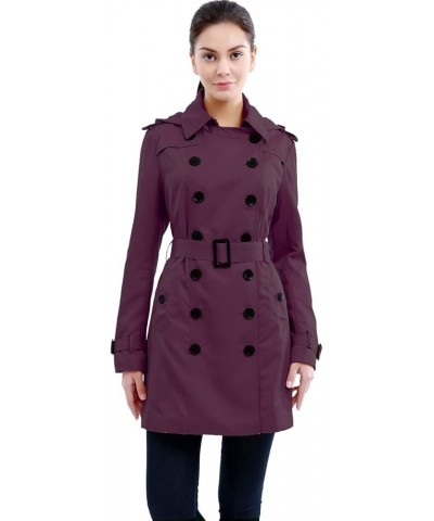 Women Leah Waterproof Hooded Mid Length Trench Coat Grape Wine $34.85 Coats